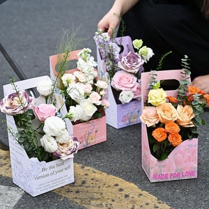 Printed Handheld Flower Paper Box Portable Florist Packaging