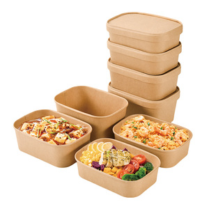 Factory Supply Disposable Paper Bowl Square Kraft Paper Salad Bowl