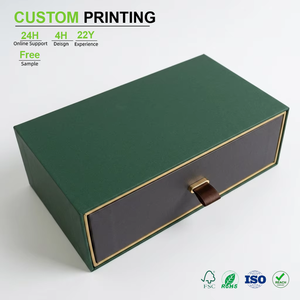 Custom Forest Green Drawer Box Wholesale Dark Grey Slide Out Case With Gold Trim and Ribbon Pull for Luxury Brand Packaging