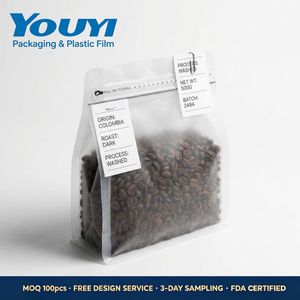 Custom Printed Coffee Bean Packaging Bag Flat Bottom Kraft Paper with Valve