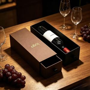 Custom Eco-Friendly Biodegradable Recyclable Red Wine Gift Box with Handle Glossy Lamination Rigid Drawer Design