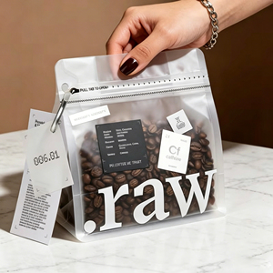 Custom Gravure Printed Food Grade Coffee Pouch Half Transparent Matte Plastic Composite
