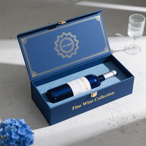 Custom Logo Blue Wine Packaging Box Luxury Magnetic Rigid Cardboard With Silk Satin Lined Embalaje Gift Wine Glass Storage Box